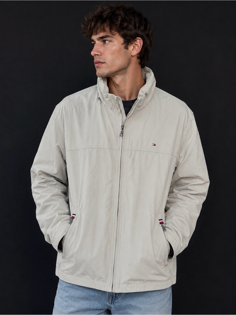 NWT Tommy Hilfiger Men’s Windbreaker Jacket Water & Wind Resistant Beige 2X